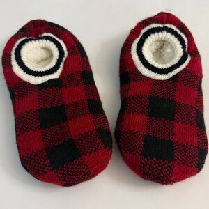 Muk Luks Red Black Check Warm Slipper Socks Grip Bottom Faux Sherpa Lining Sz L